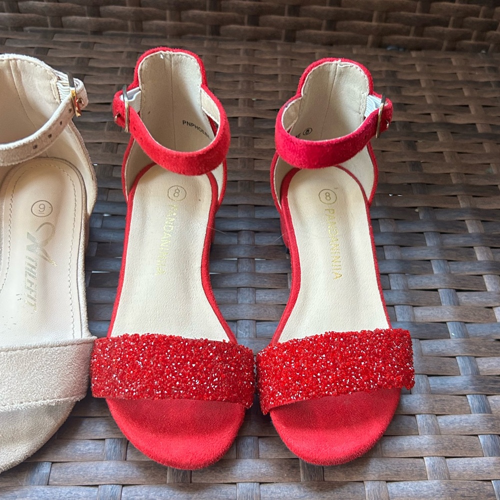 Red Glitter Strap Sandals